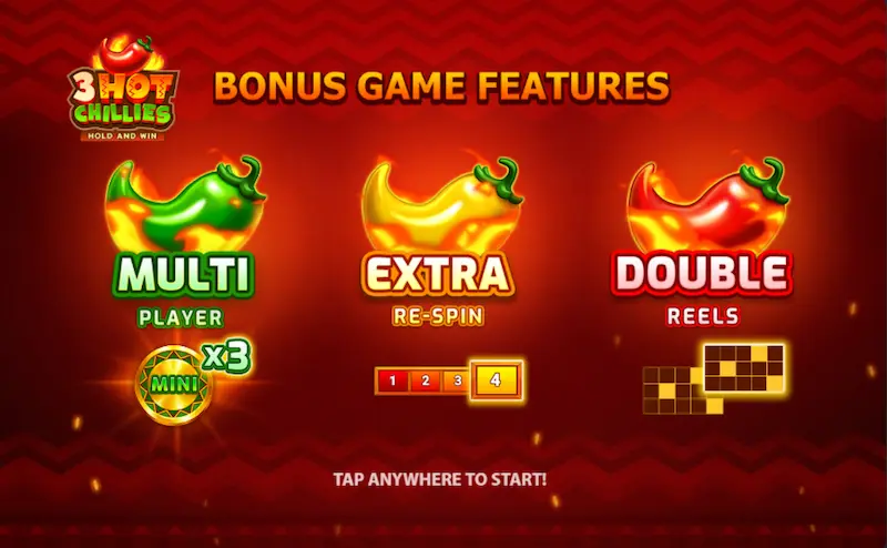 Tipos de chiles en 3 Hot Chillies y sus funciones durante el bonus