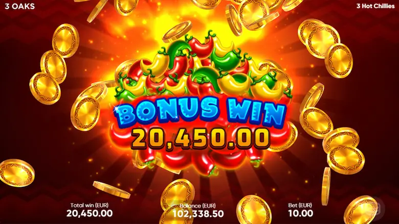 Resultado del bonus en 3 Hot Chillies con ganancia acumulada